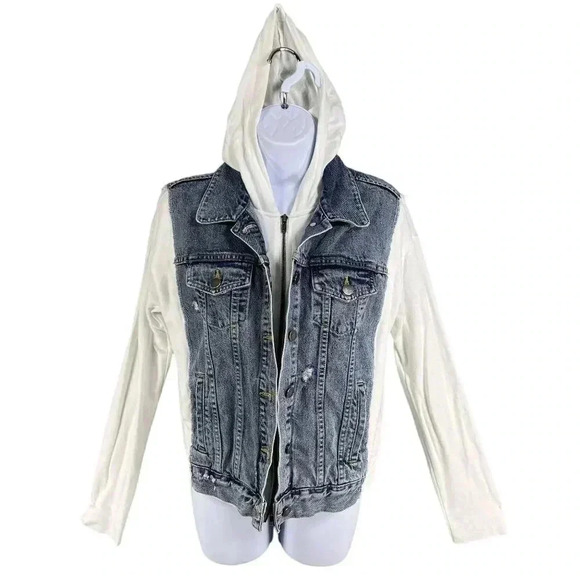 Bailey 44 Womens L Denim White Super Soft Stretchy Arms Hood Back Hidden Zipper - Picture 3 of 16